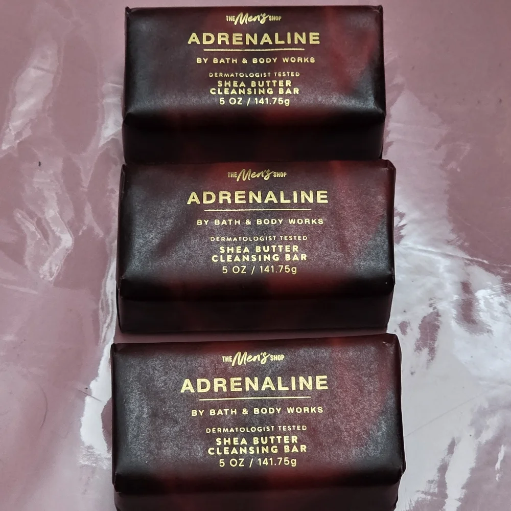 Bath & Body Works Men's Adrenaline Shea Butter Bar Soap Set of 3 NEW RARE